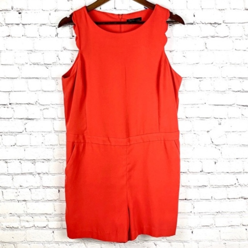 ❤️ Dalia Red Sleeveless Scalloped Romper